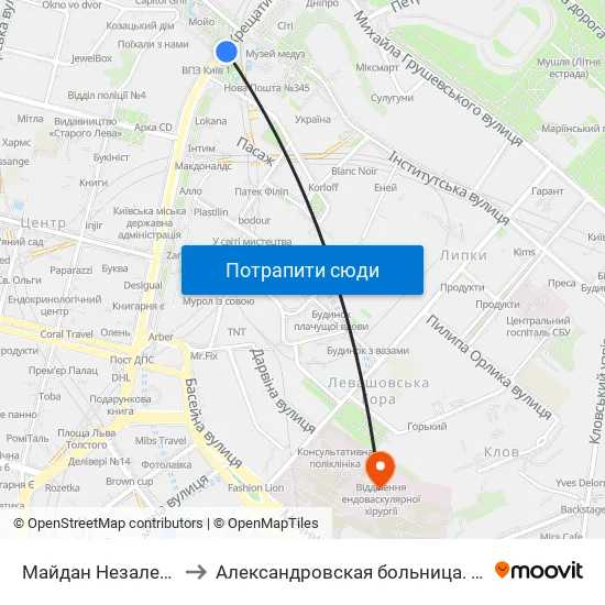 Майдан Незалежності to Александровская больница. Корпус 10 map