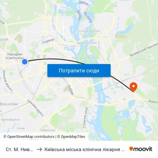 Ст. М. Нивки to Київська міська клінічна лікарня №1 map