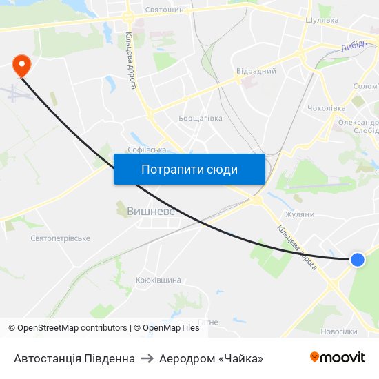 Автостанція Південна to Аеродром «Чайка» map