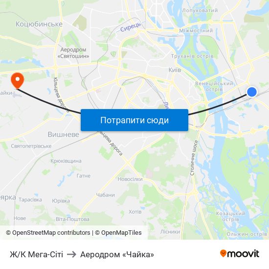 Ж/К Мега-Сiтi to Аеродром «Чайка» map