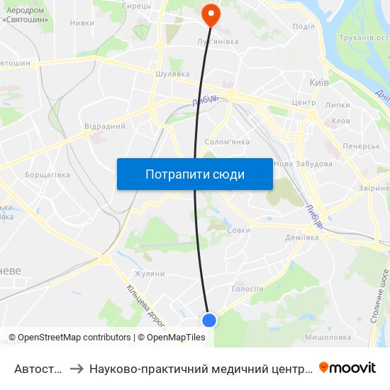 Автостанція Південна to Науково-практичний медичний центр дитячої кардіології та кардіохірургії' МОЗ України. Корпус 2 map