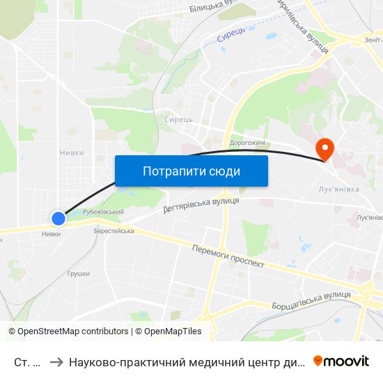 Ст. М. Нивки to Науково-практичний медичний центр дитячої кардіології та кардіохірургії' МОЗ України. Корпус 2 map