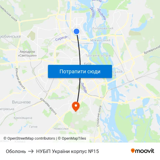 Оболонь to НУБіП України корпус №15 map