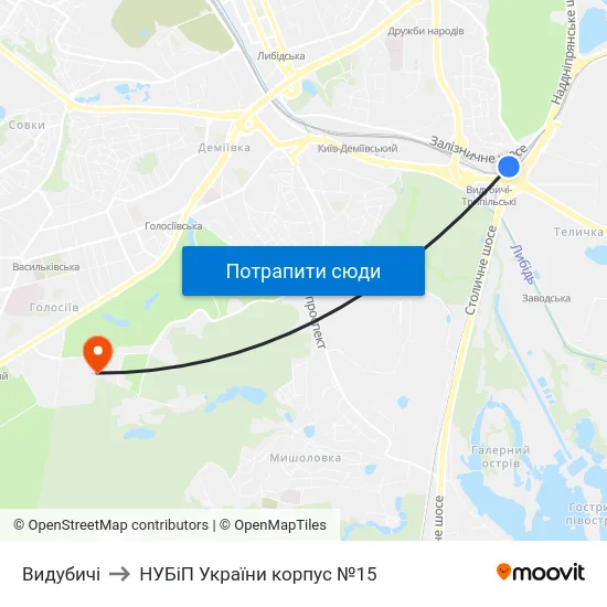 Видубичі to НУБіП України корпус №15 map