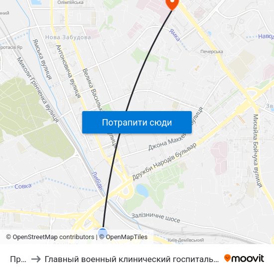 Пр. Науки to Главный военный клинический госпиталь.Отделение функциональной диагностики и кардиологии. map