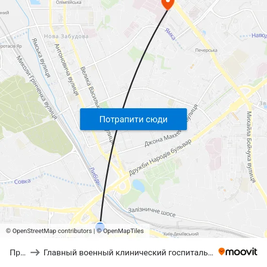 Пр. Науки to Главный военный клинический госпиталь.Отделение функциональной диагностики и кардиологии. map