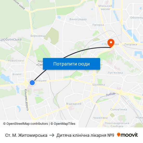 Ст. М. Житомирська to Дитяча клінічна лікарня №9 map