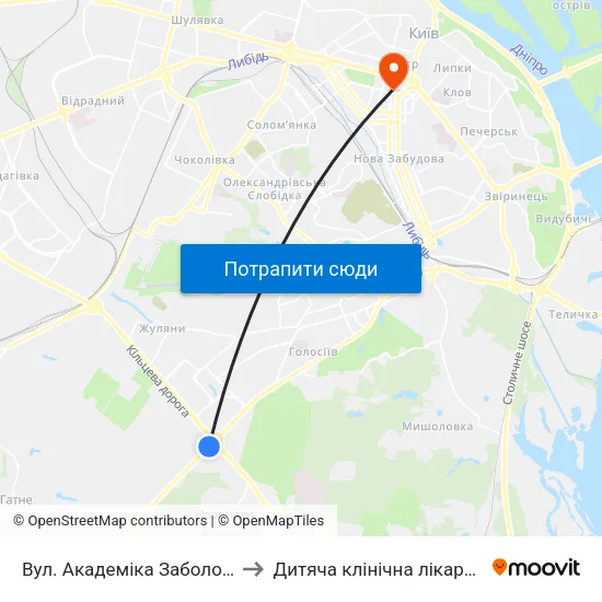 Вул. Академіка Заболотного to Дитяча клінічна лікарня №6 map