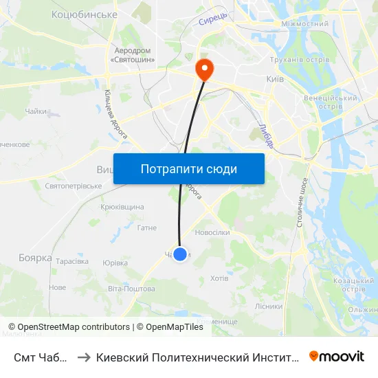 Смт Чабани to Киевский Политехнический Институт КПИ map
