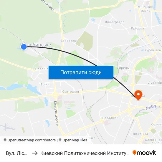 Вул. Лісова to Киевский Политехнический Институт КПИ map