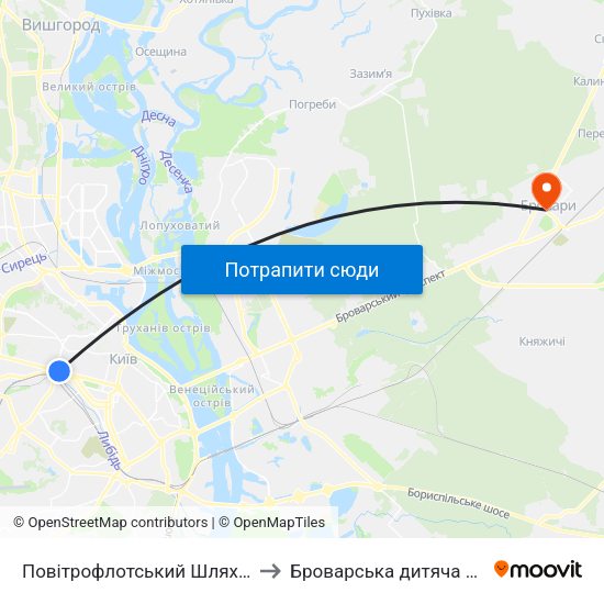 Повітрофлотський Шляхопровід to Броварська дитяча лікарня map