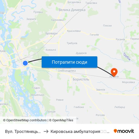Вул. Тростянецька to Кировська амбулатория💉💊🚑🏥 map