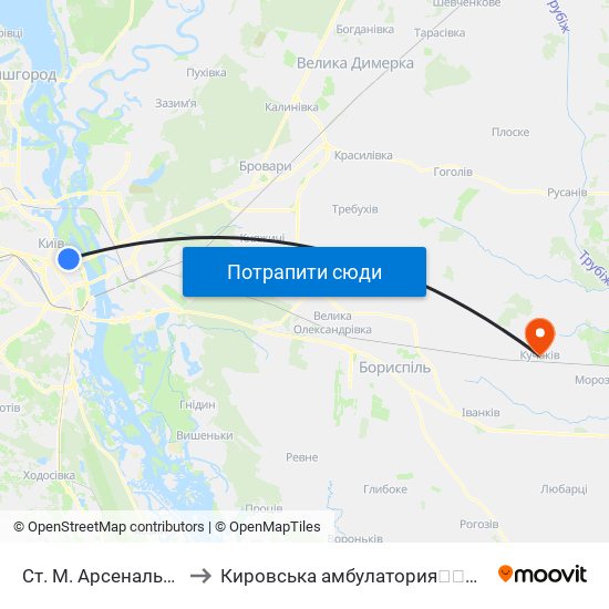 Ст. М. Арсенальна to Кировська амбулатория💉💊🚑🏥 map