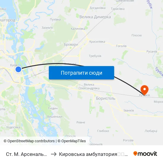 Ст. М. Арсенальна to Кировська амбулатория💉💊🚑🏥 map