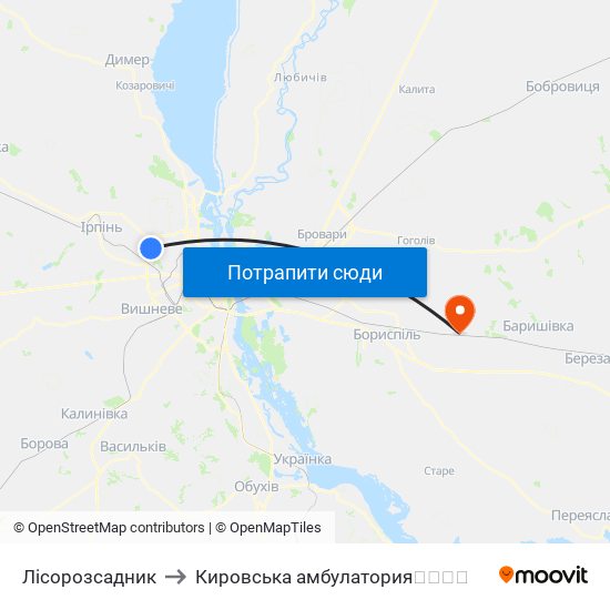 Лісорозсадник to Кировська амбулатория💉💊🚑🏥 map
