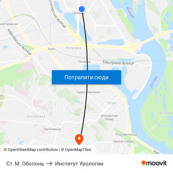 Ст. М. Оболонь to Институт Урологии map