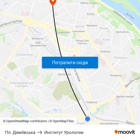 Пл. Деміївська to Институт Урологии map