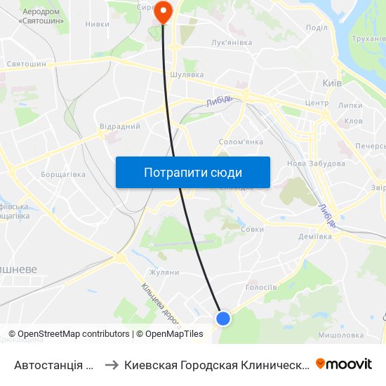 Автостанція Південна to Киевская Городская Клиническая больница №9 map