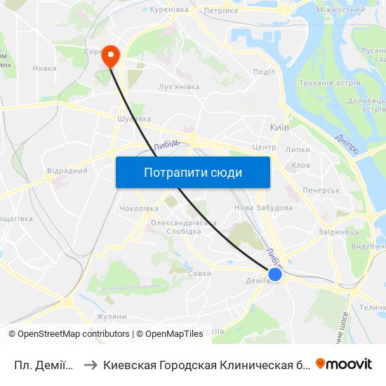 Пл. Деміївська to Киевская Городская Клиническая больница №9 map