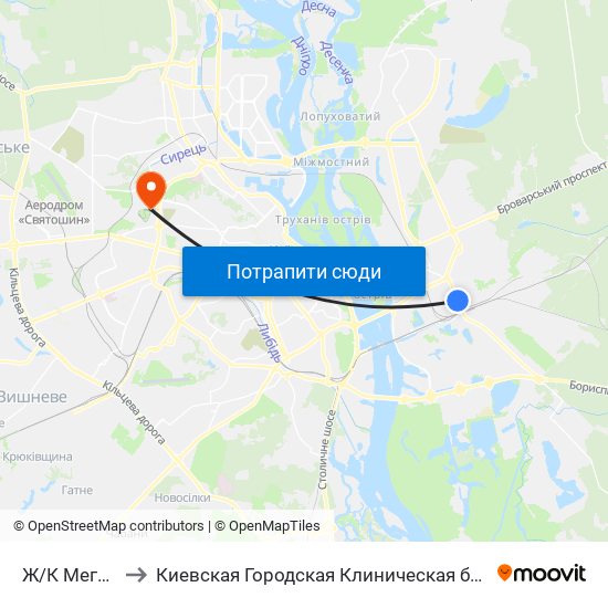 Ж/К Мега-Сiтi to Киевская Городская Клиническая больница №9 map