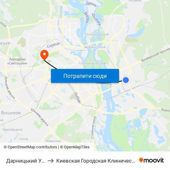 Дарницький Універмаг to Киевская Городская Клиническая больница №9 map