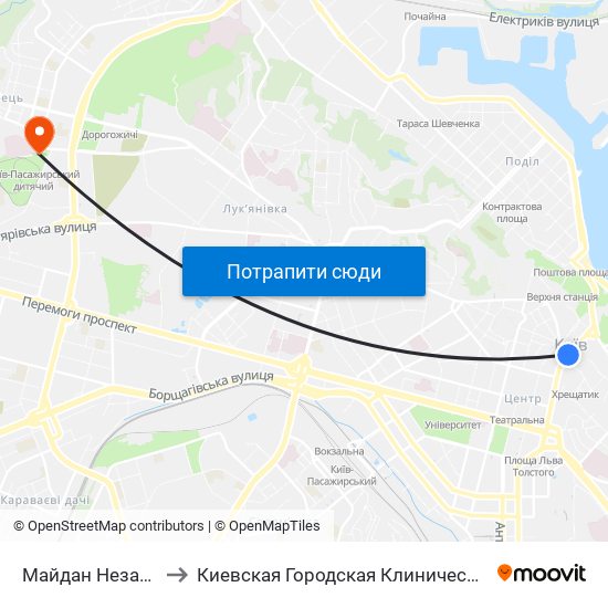 Майдан Незалежності to Киевская Городская Клиническая больница №9 map