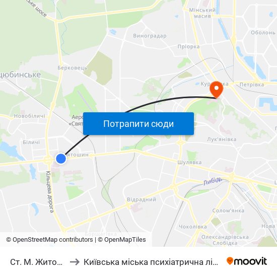 Ст. М. Житомирська to Київська міська психіатрична лікарня ім. Павлова map