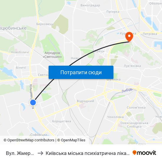 Вул. Жмеринська to Київська міська психіатрична лікарня ім. Павлова map