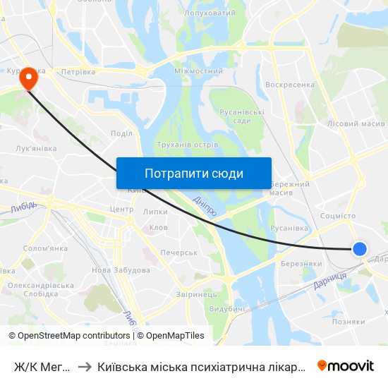 Ж/К Мега-Сiтi to Київська міська психіатрична лікарня ім. Павлова map