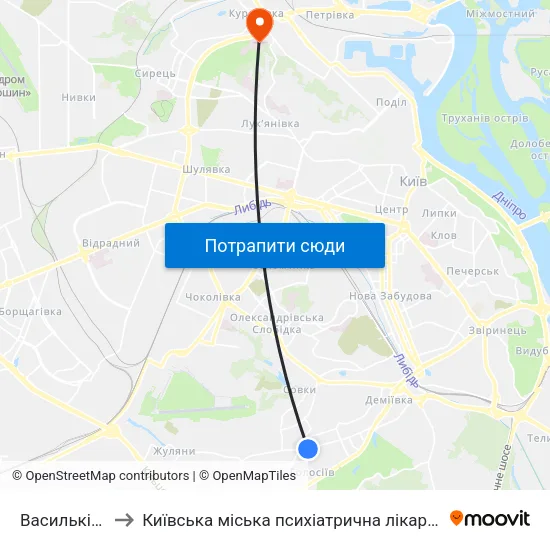 Васильківська to Київська міська психіатрична лікарня ім. Павлова map