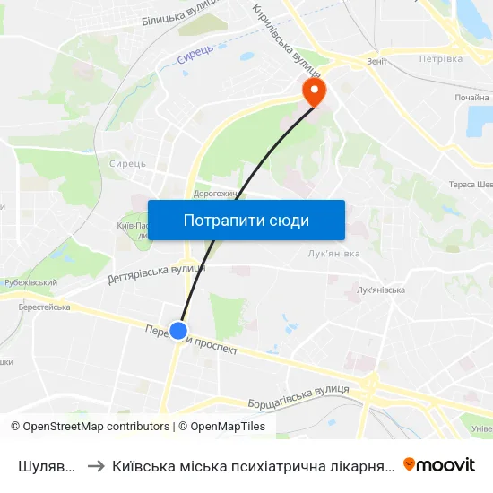 Шулявська to Київська міська психіатрична лікарня ім. Павлова map