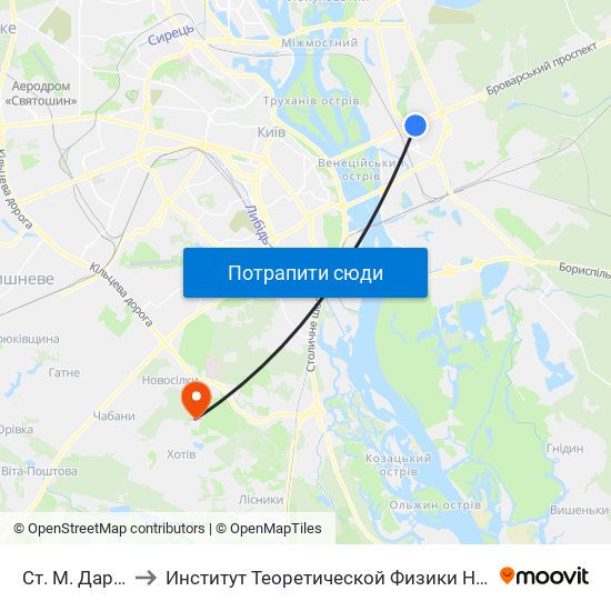 Ст. М. Дарниця to Институт Теоретической Физики НАН Украины map