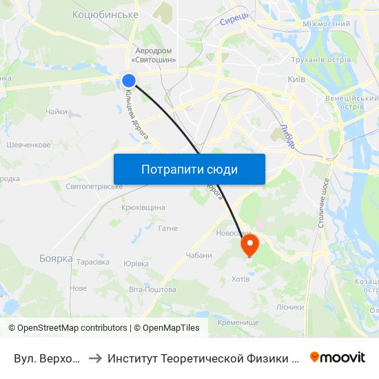 Вул. Верховинна to Институт Теоретической Физики НАН Украины map