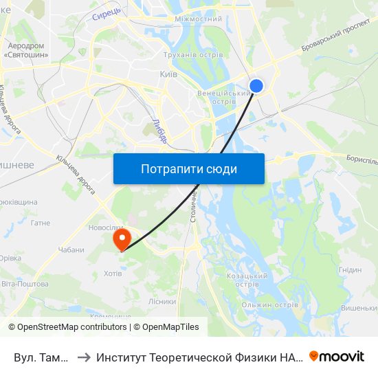 Вул. Тампере to Институт Теоретической Физики НАН Украины map