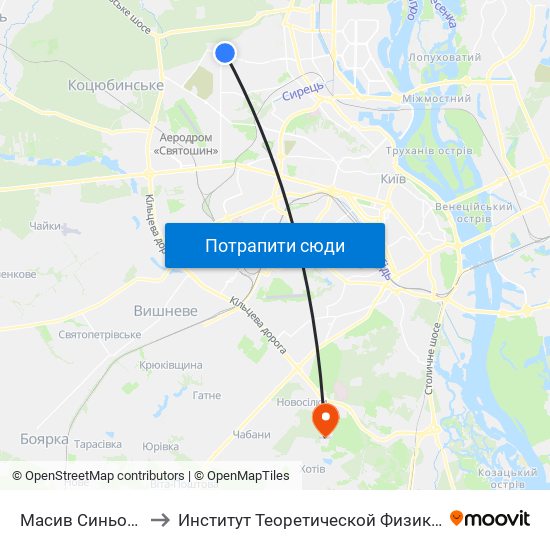 Масив Синьоозерний to Институт Теоретической Физики НАН Украины map