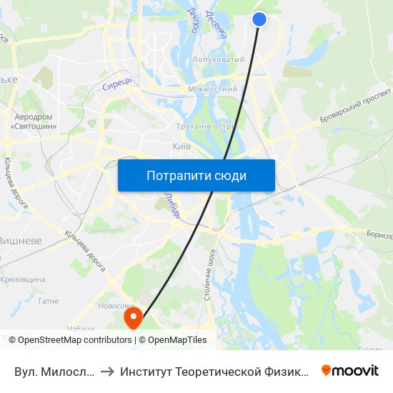 Вул. Милославська to Институт Теоретической Физики НАН Украины map