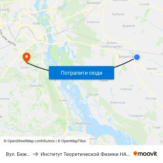 Вул. Бежівка to Институт Теоретической Физики НАН Украины map