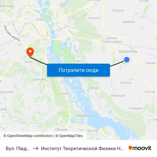 Вул. Південна to Институт Теоретической Физики НАН Украины map