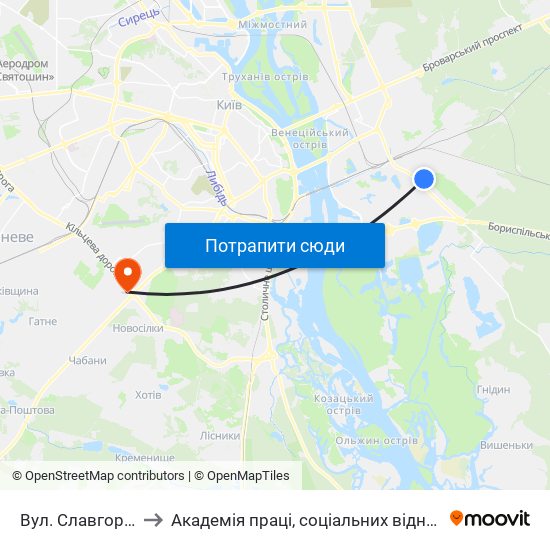 Вул. Славгородська to Академія праці, соціальних відносин і туризму map