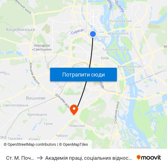 Ст. М. Почайна to Академія праці, соціальних відносин і туризму map