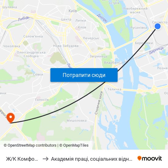 Ж/К Комфорт-Таун to Академія праці, соціальних відносин і туризму map