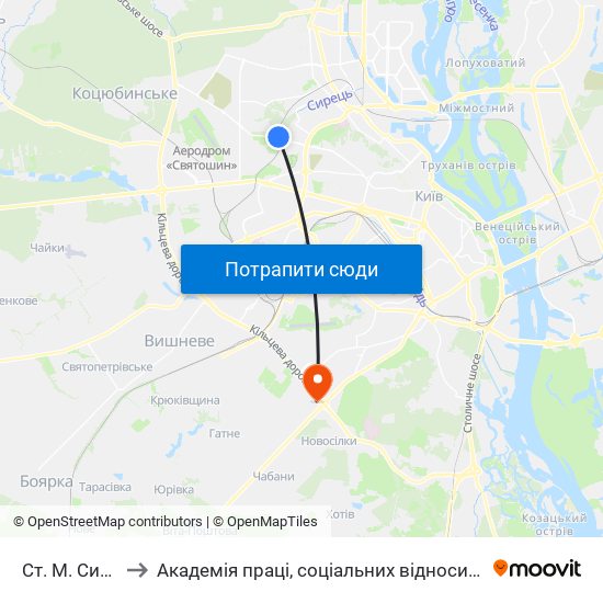 Ст. М. Сирець to Академія праці, соціальних відносин і туризму map