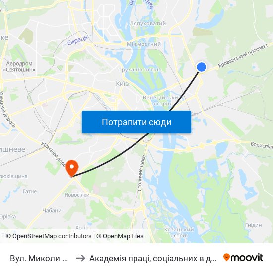 Вул. Миколи Матеюка to Академія праці, соціальних відносин і туризму map