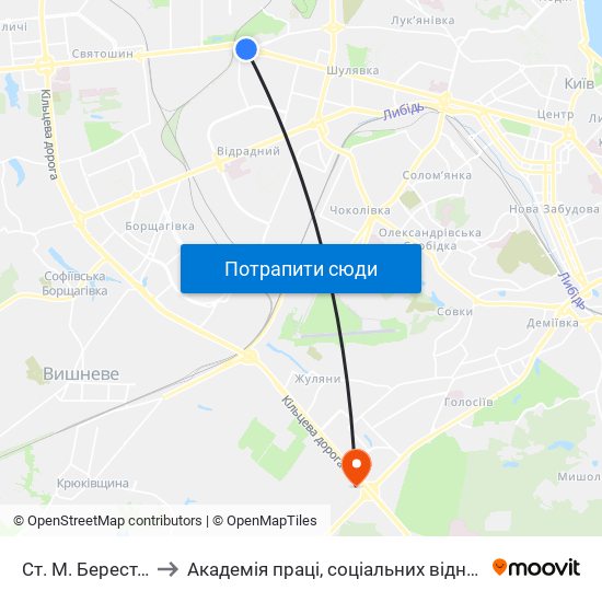 Ст. М. Берестейська to Академія праці, соціальних відносин і туризму map