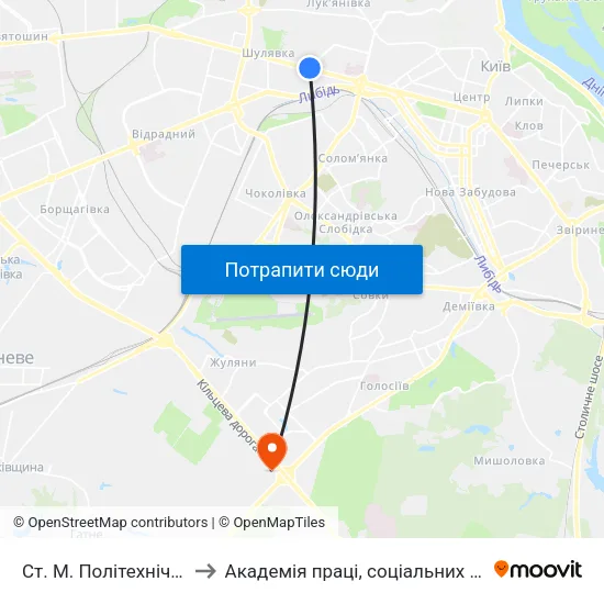 Ст. М. Політехнічний Інститут to Академія праці, соціальних відносин і туризму map