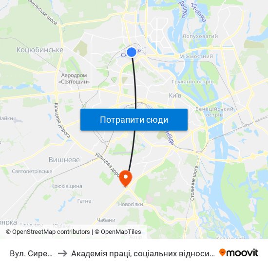 Вул. Сирецька to Академія праці, соціальних відносин і туризму map