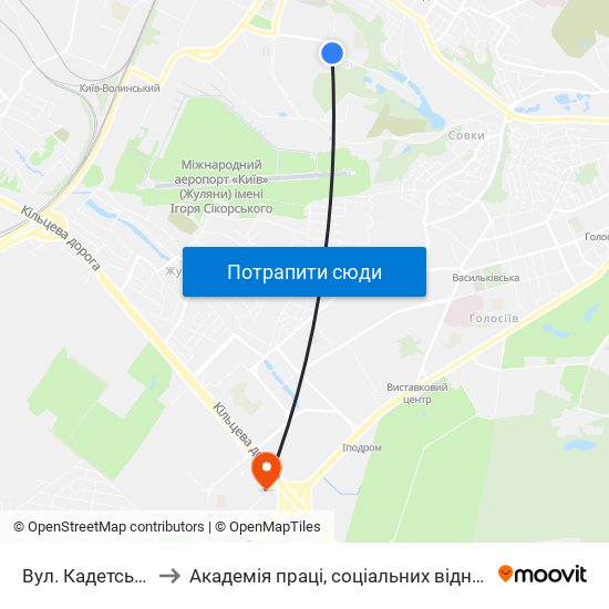 Вул. Кадетський Гай to Академія праці, соціальних відносин і туризму map