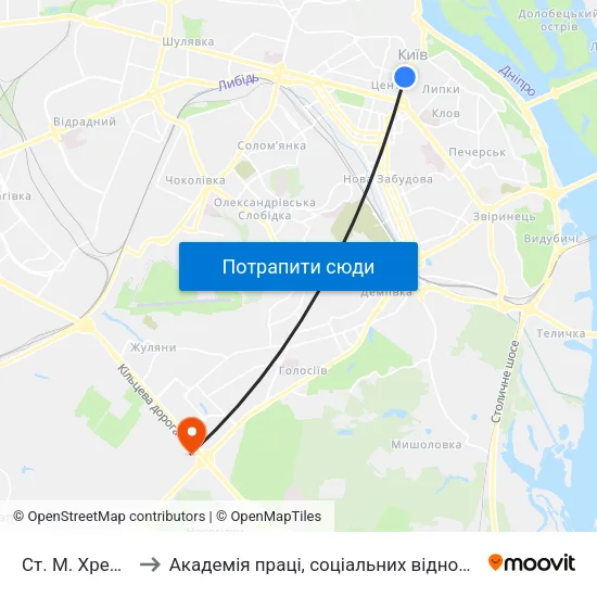 Ст. М. Хрещатик to Академія праці, соціальних відносин і туризму map