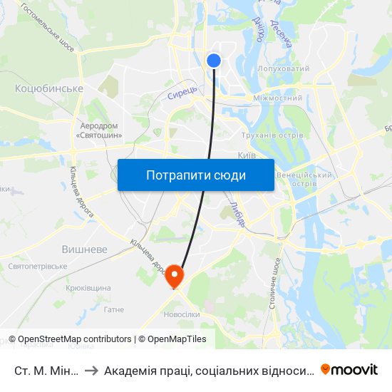 Ст. М. Мінська to Академія праці, соціальних відносин і туризму map