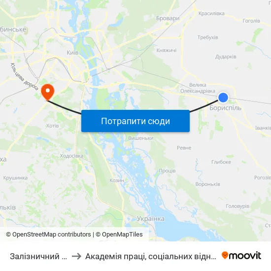 Залізничний Вокзал to Академія праці, соціальних відносин і туризму map